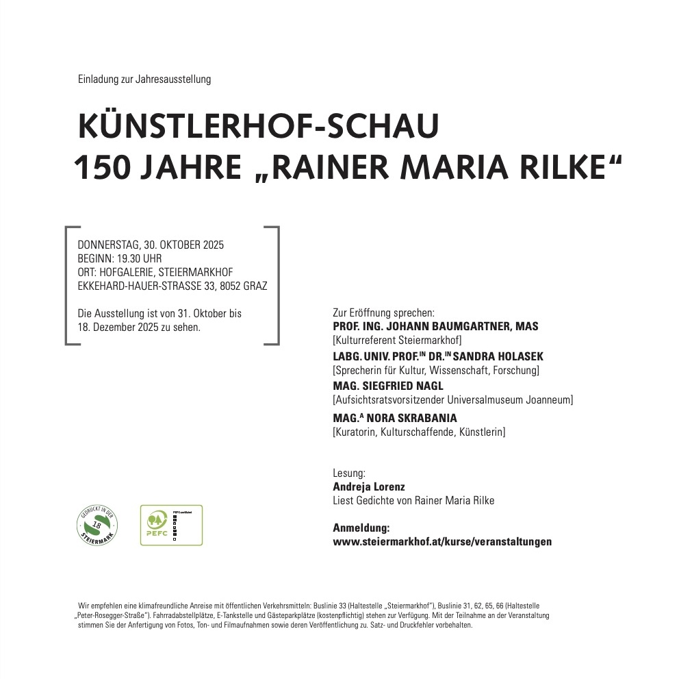 LEBENSZEICHEN – 150 Jahre Rainer Maria Rilke – Werkbund Steiermark